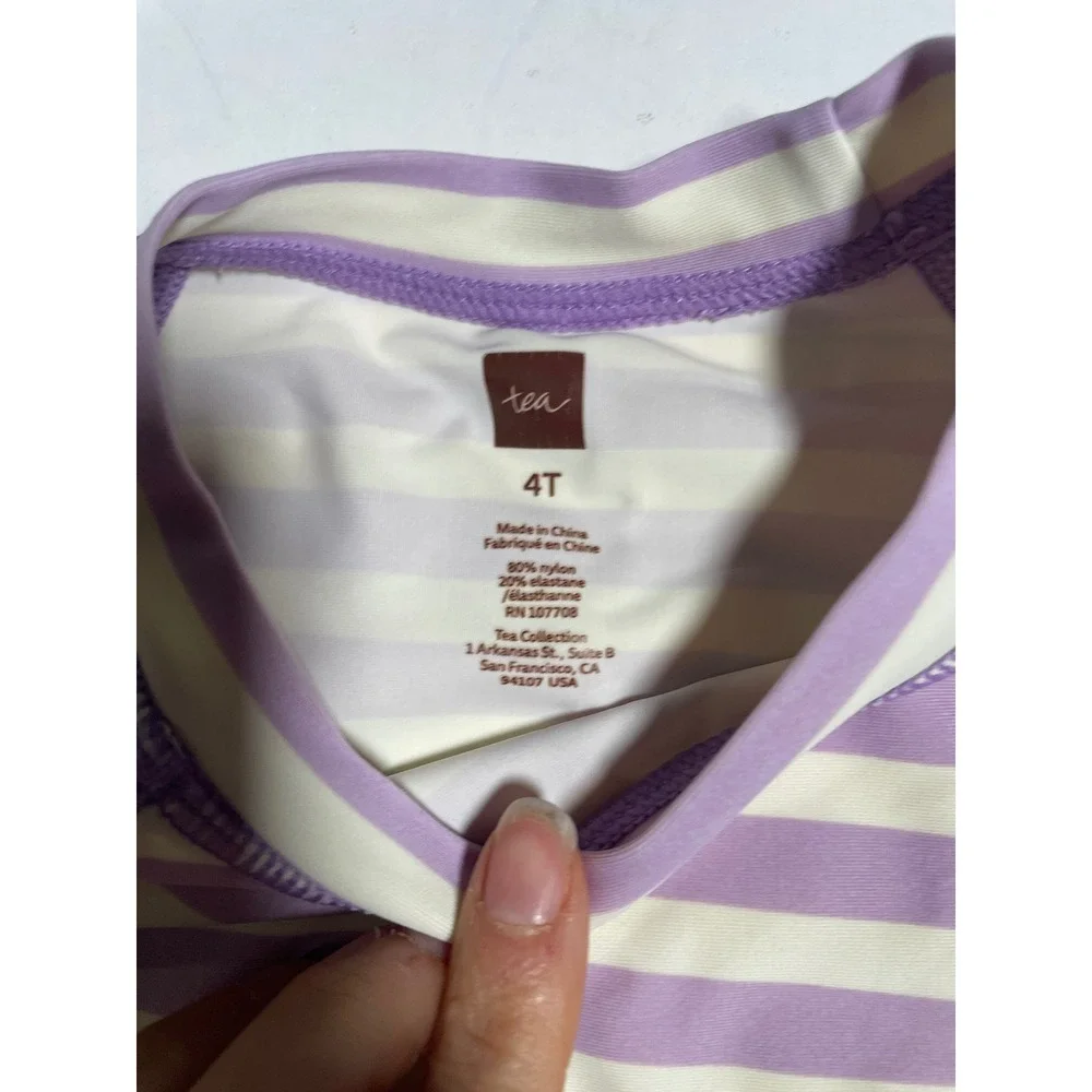 Tea Collection Rash Guard Kids 4T Purple Striped Long Sleeve Swim Top UV Protect